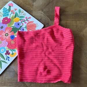 watermelon red cable knit crop, asymmetrical one strap